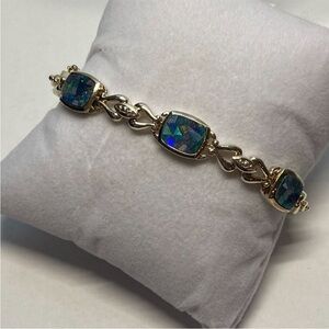 NWT Australian Opal and Sterling Silver 925 Mosaic Bracelet 8”